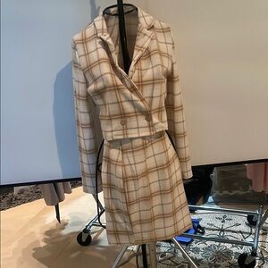 Plaid Blazer and Skirt Set